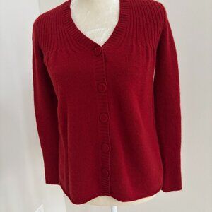 VINCE Women's Burgundy 100% Cashmere V-Neck Button Cardigan